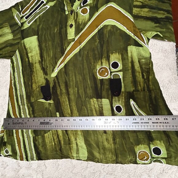 Lynz Women's Popover Geo Print Tunic Top Large Green Long Sleeve Lightweight - Picture 8 of 9